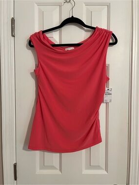 Nordstrom Coral Draped Neck Sleeveless Top